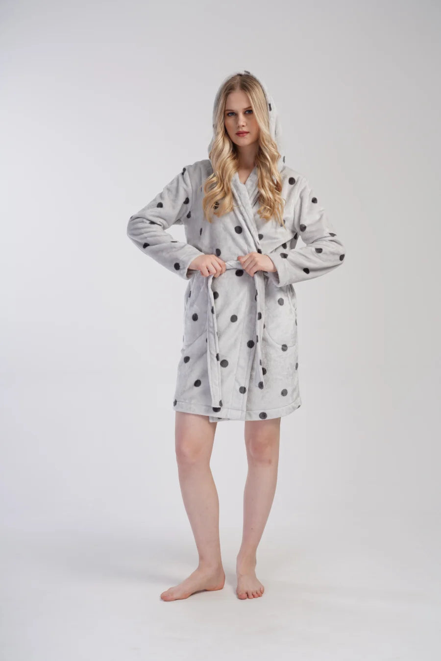 Szlafrok damski Vienetta Soft Grey, Szary, r. S-L