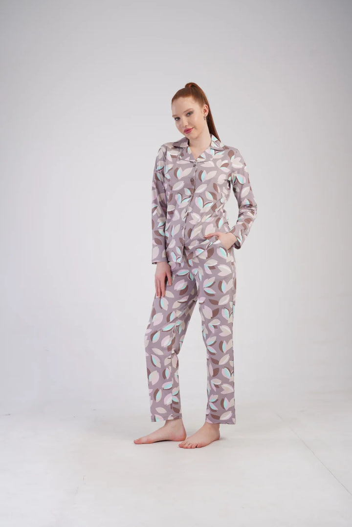 Piżama Damska Vienetta Pastel Leaves, Beżowy, r. S-XL