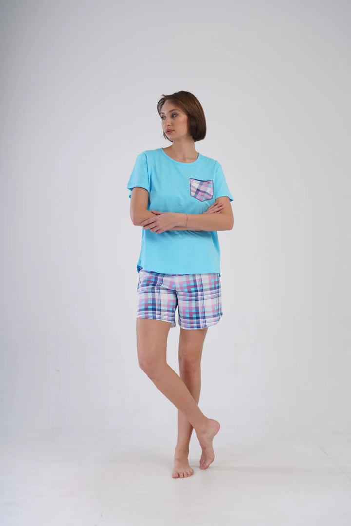 Piżama Damska Vienetta Blue and Pink, Niebieski, r. 1XL-4XL