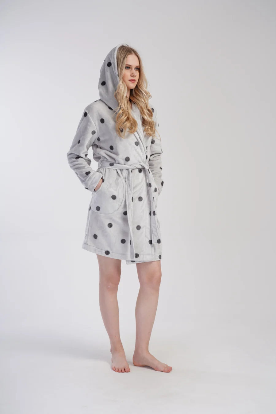 Szlafrok damski Vienetta Soft Grey, Szary, r. S-L