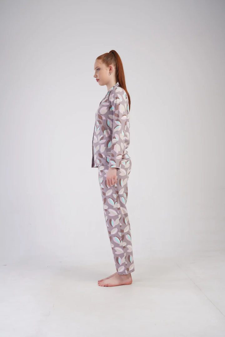 Piżama Damska Vienetta Pastel Leaves, Beżowy, r. S-XL