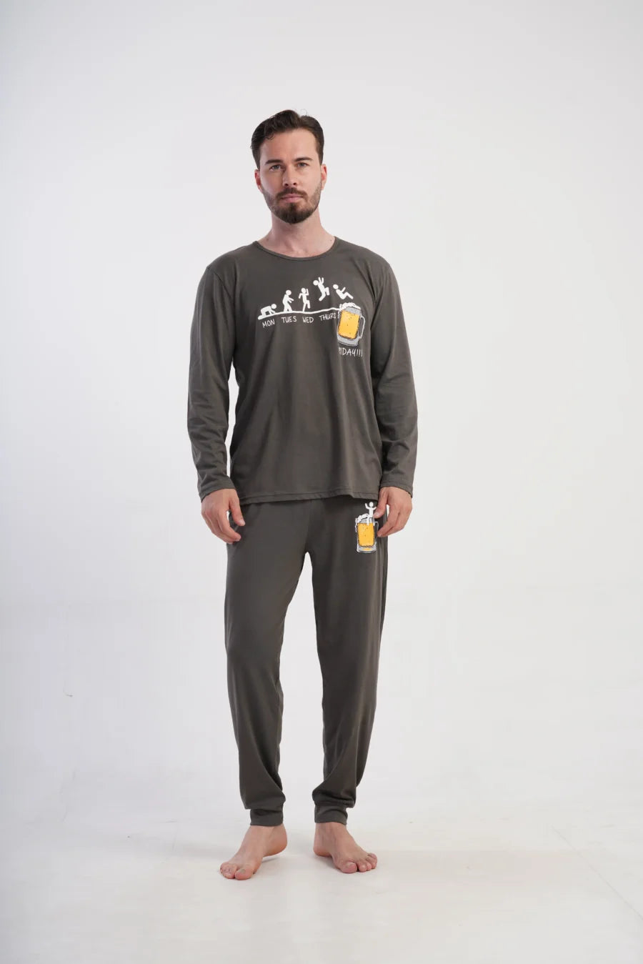Piżama Męska Vienetta Beer Time, Szary, r. M-XXL