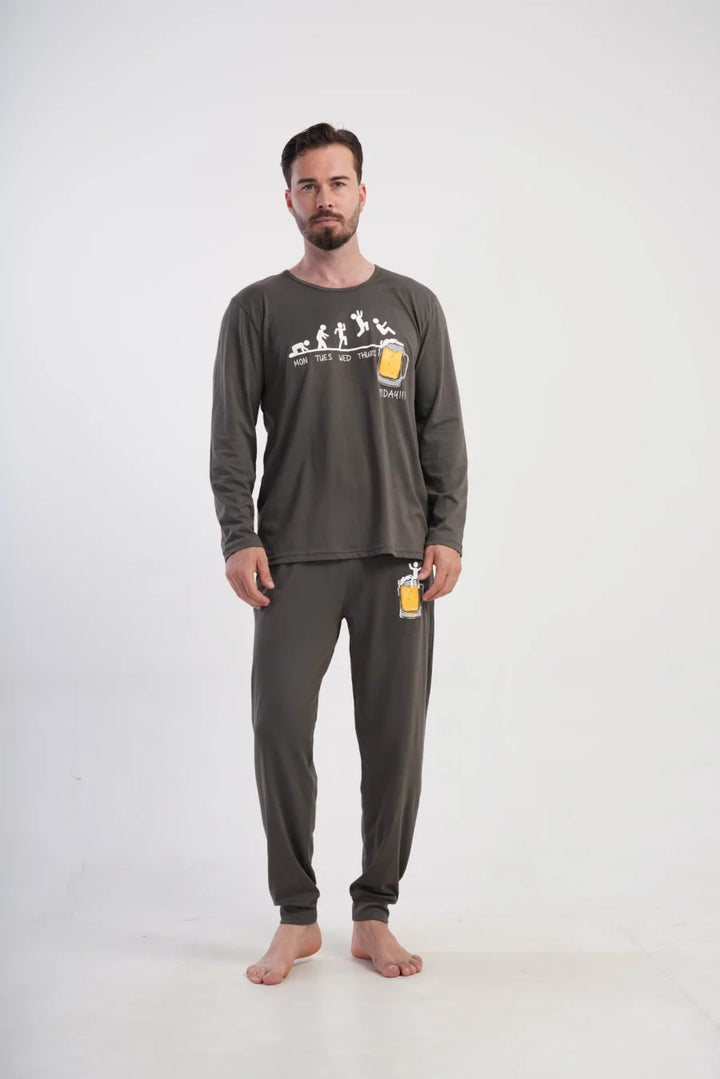 Piżama Męska Vienetta Beer Time, Szary, r. M-XXL