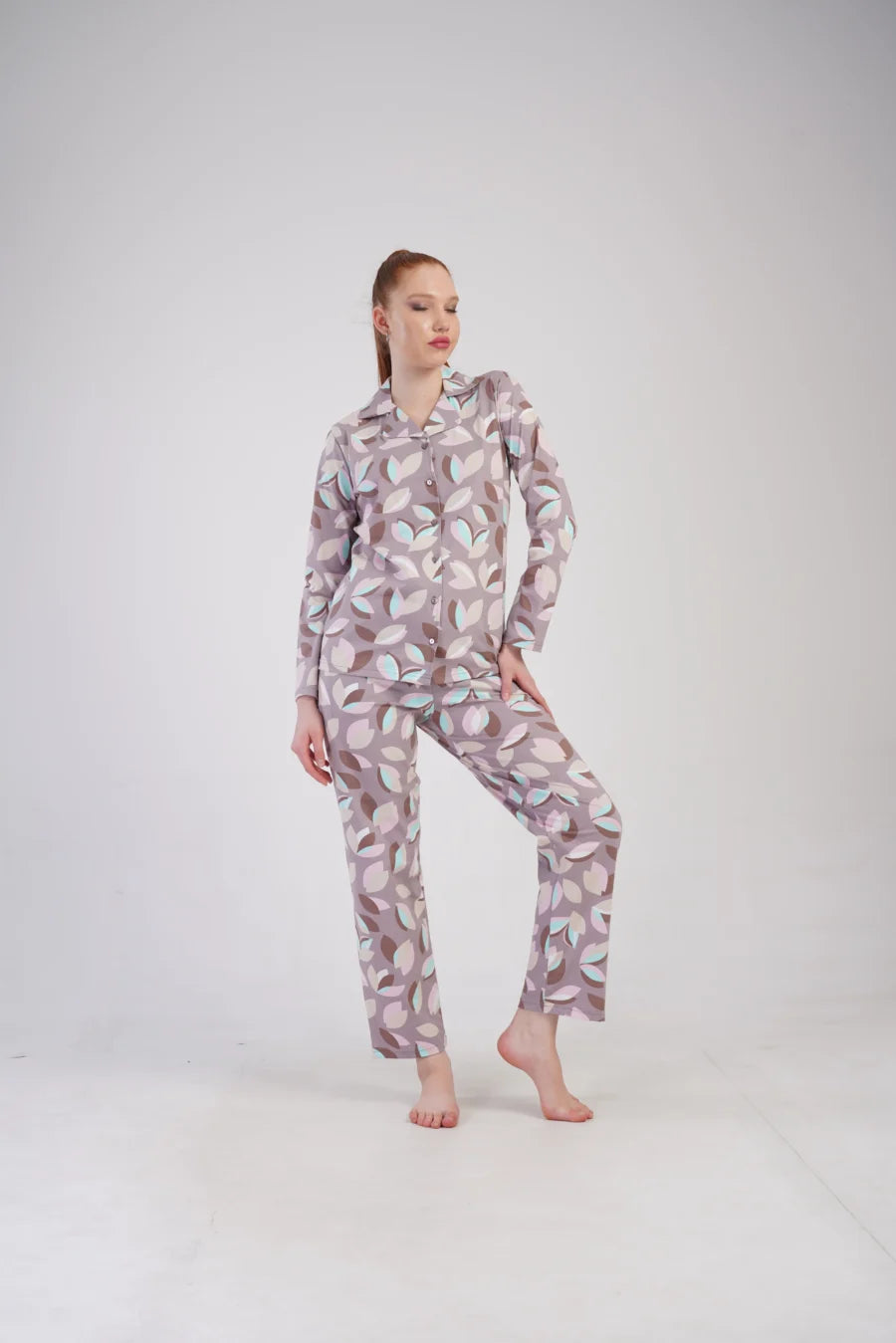 Piżama Damska Vienetta Pastel Leaves, Beżowy, r. S-XL