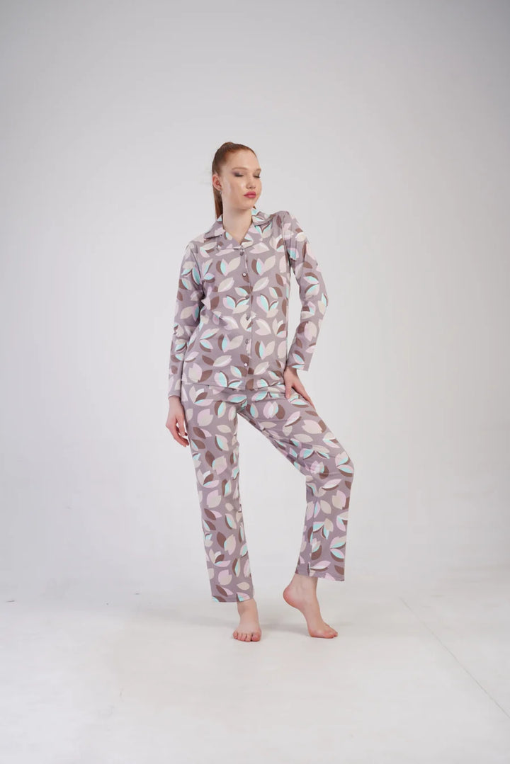 Piżama Damska Vienetta Pastel Leaves, Beżowy, r. S-XL