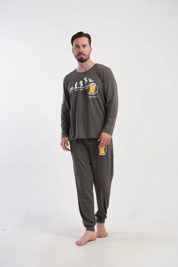 Piżama Męska Vienetta Beer Time, Szary, r. M-XXL
