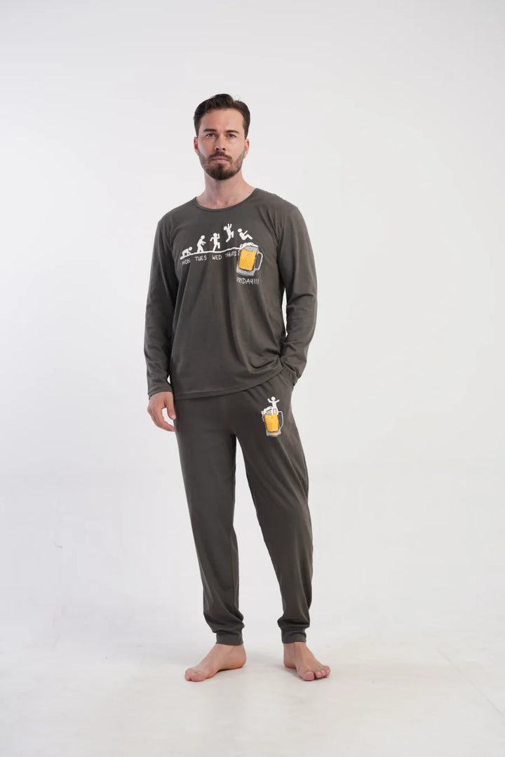 Piżama Męska Vienetta Beer Time, Szary, r. M-XXL
