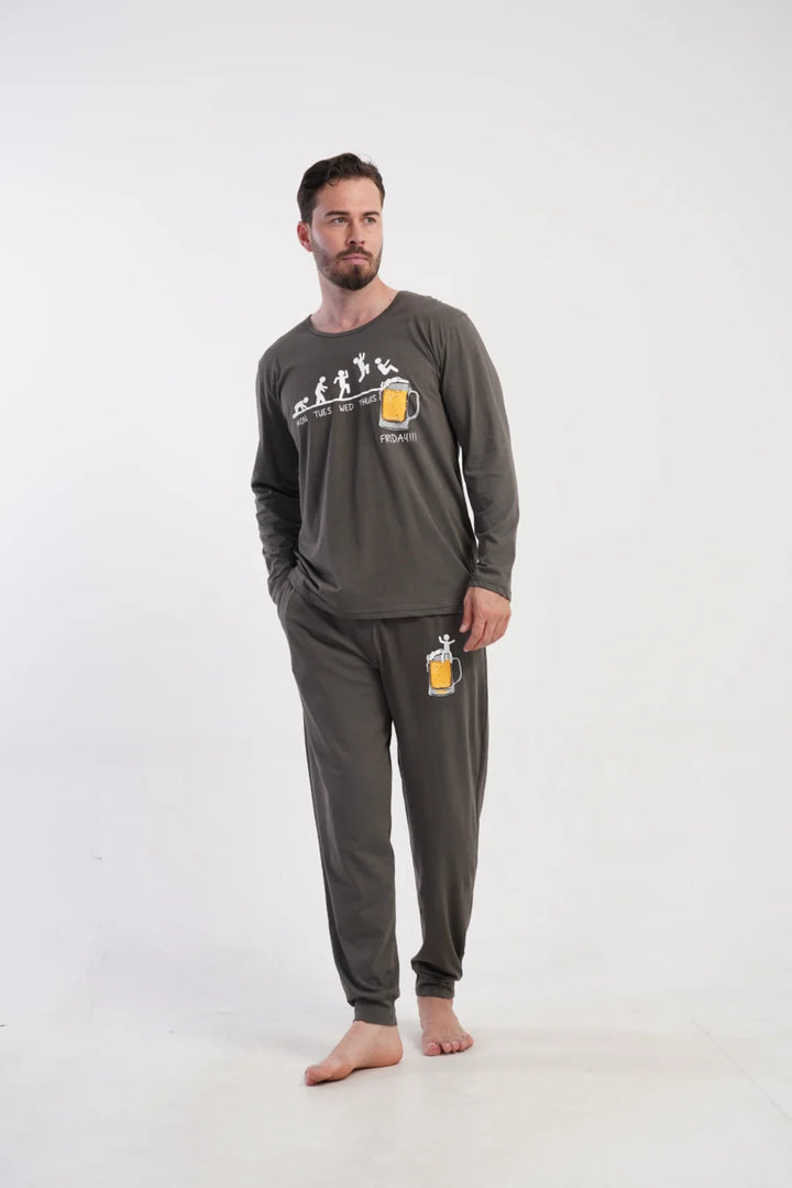 Piżama Męska Vienetta Beer Time, Szary, r. M-XXL