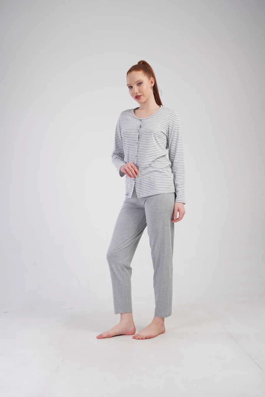 Piżama Damska Vienetta Grey Stripes, Szary, r. M-XXL