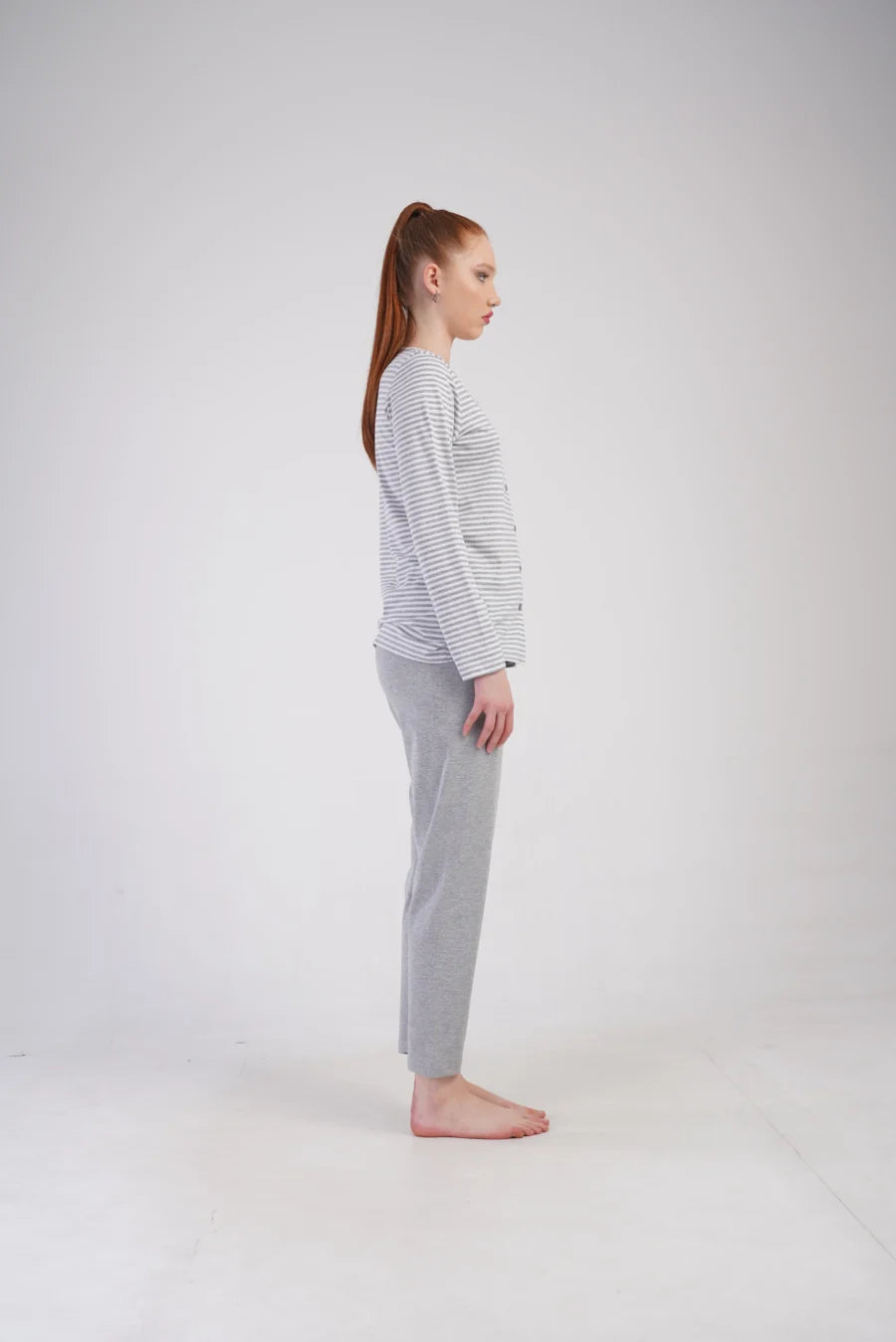 Piżama Damska Vienetta Grey Stripes, Szary, r. M-XXL