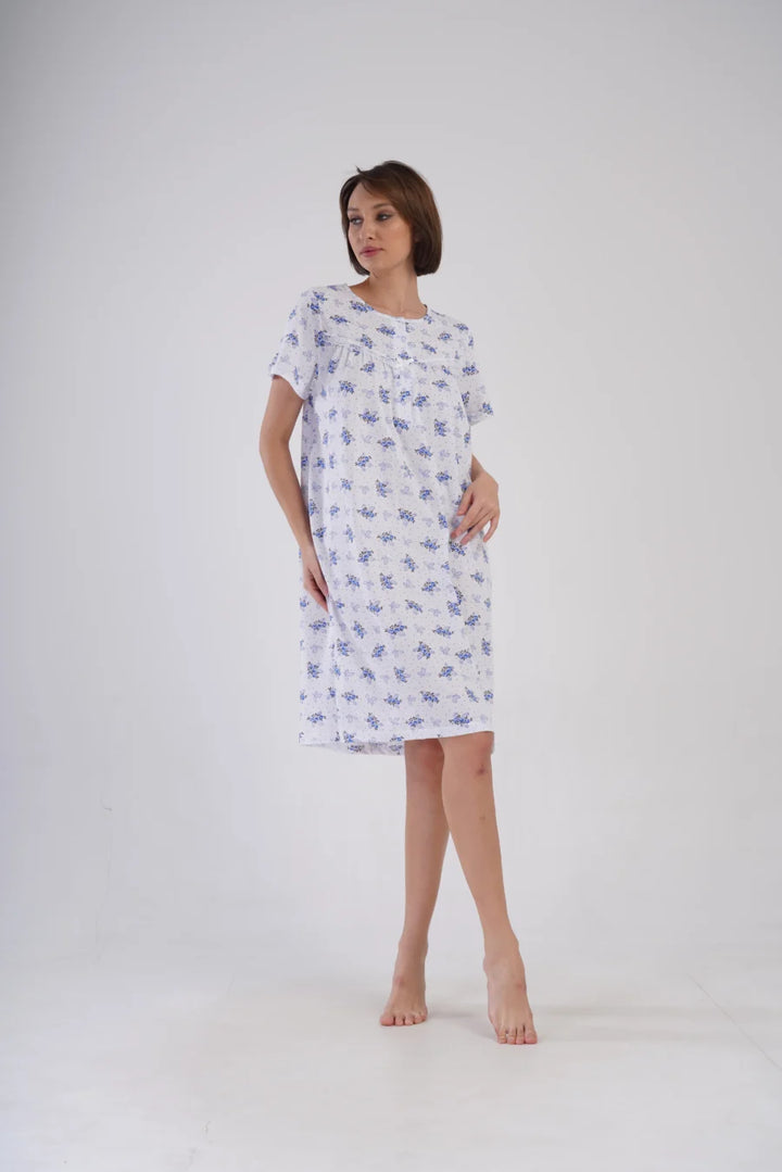 Koszula Nocna Vienetta Blue Flowers, Biały, r. 1XL - 4XL