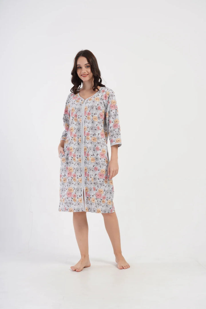 Szlafrok damski Vienetta Cozy Garden, Szary, r. 1XL-4XL