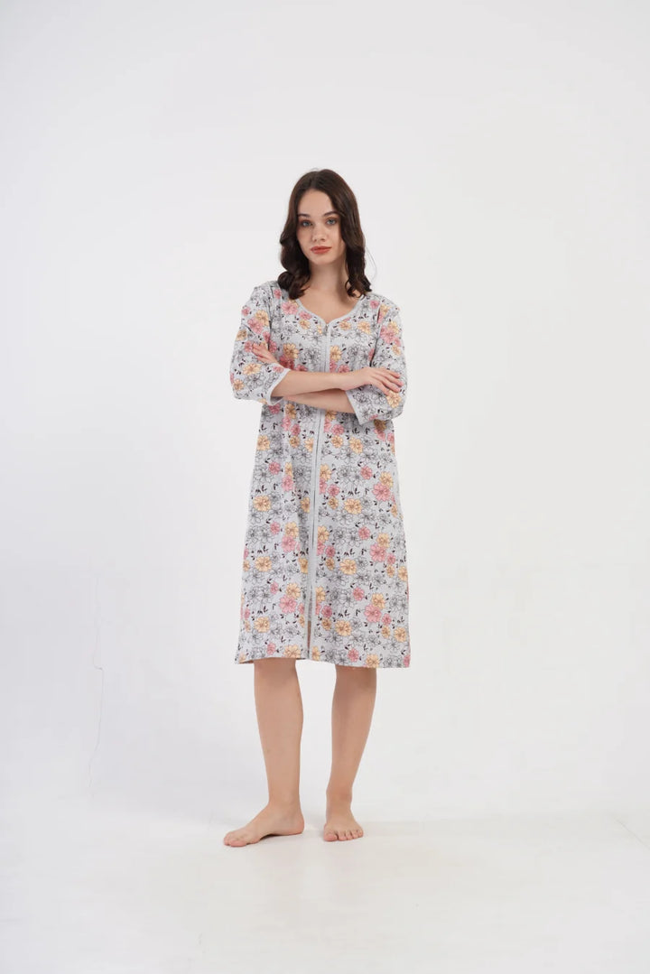 Szlafrok damski Vienetta Cozy Garden, Szary, r. 1XL-4XL