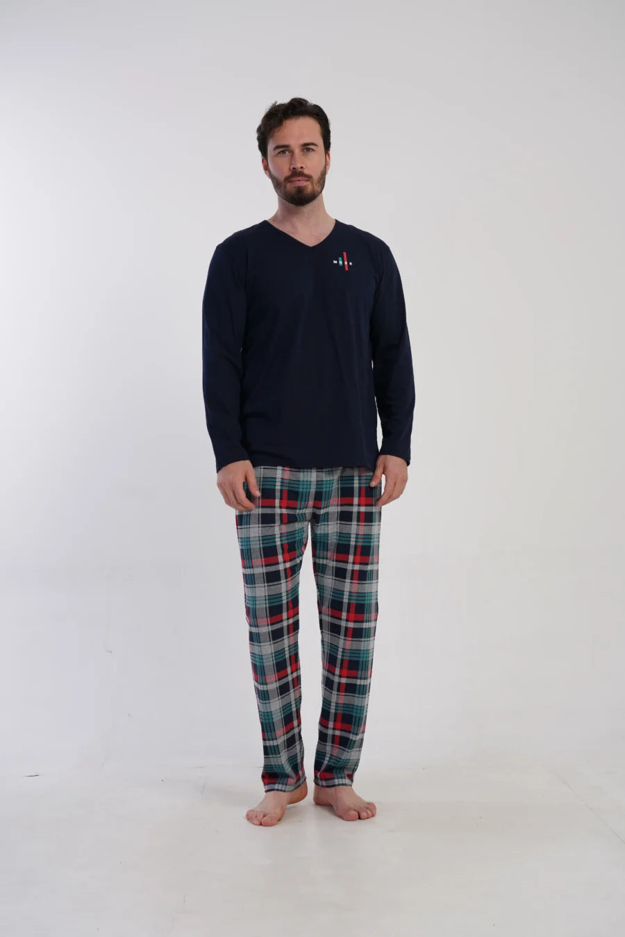 Piżama Męska Vienetta Plaid Comfort, Granatowy, r. 1XL-4XL