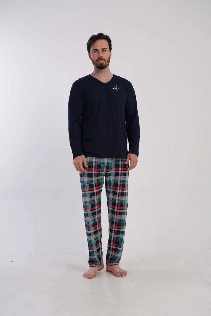 Piżama Męska Vienetta Plaid Comfort, Granatowy, r. 1XL-4XL