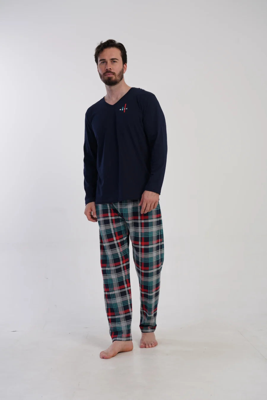 Piżama Męska Vienetta Plaid Comfort, Granatowy, r. 1XL-4XL