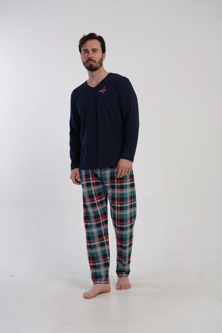 Piżama Męska Vienetta Plaid Comfort, Granatowy, r. 1XL-4XL