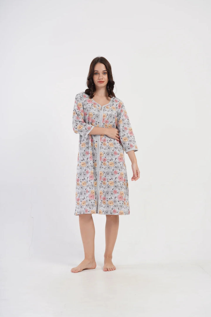 Szlafrok damski Vienetta Cozy Garden, Szary, r. 1XL-4XL