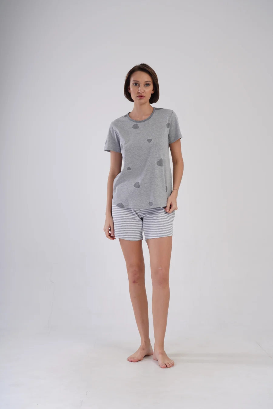 Piżama Damska Vienetta Gray Hearts, Szary, r. 1XL-4XL