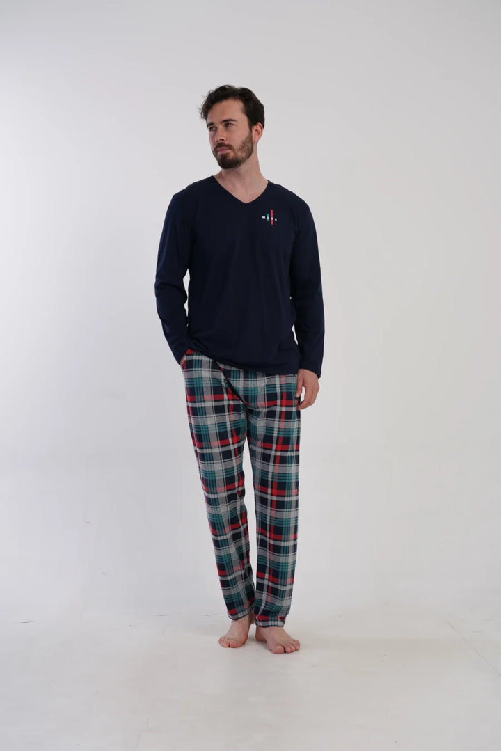 Piżama Męska Vienetta Plaid Comfort, Granatowy, r. 1XL-4XL