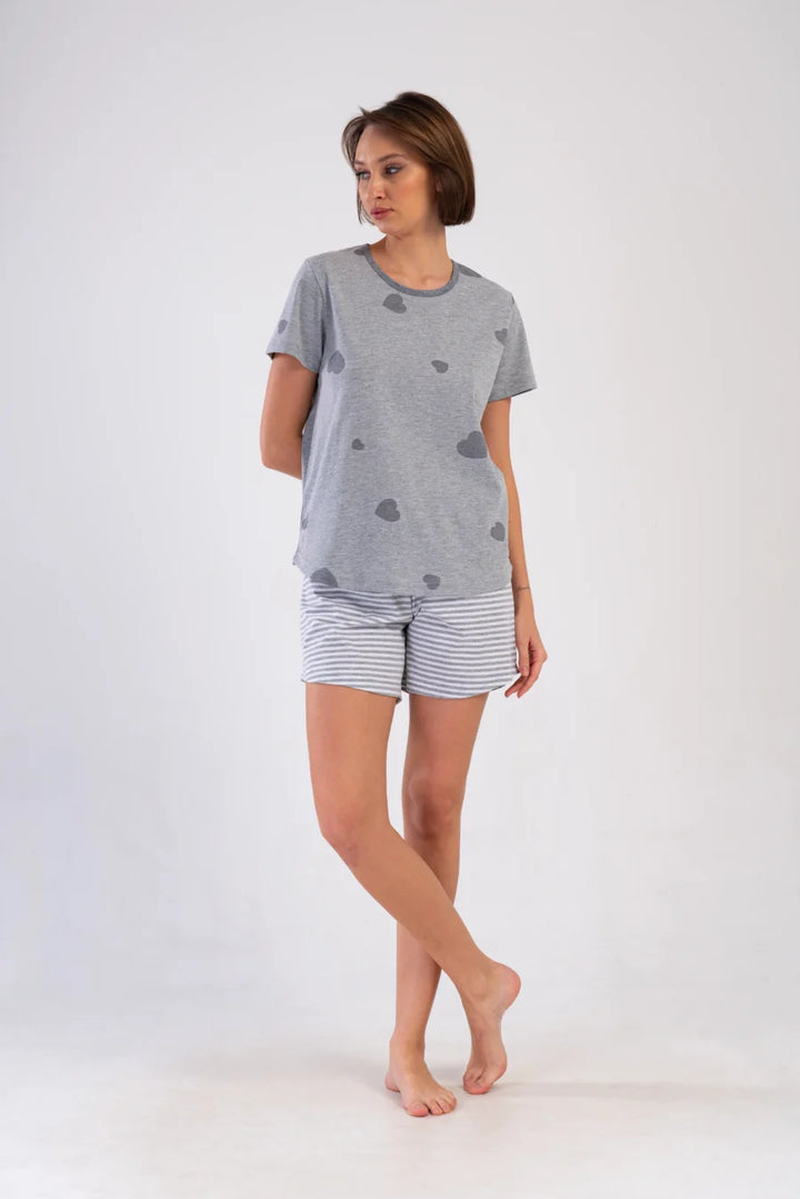 Piżama Damska Vienetta Gray Hearts, Szary, r. 1XL-4XL