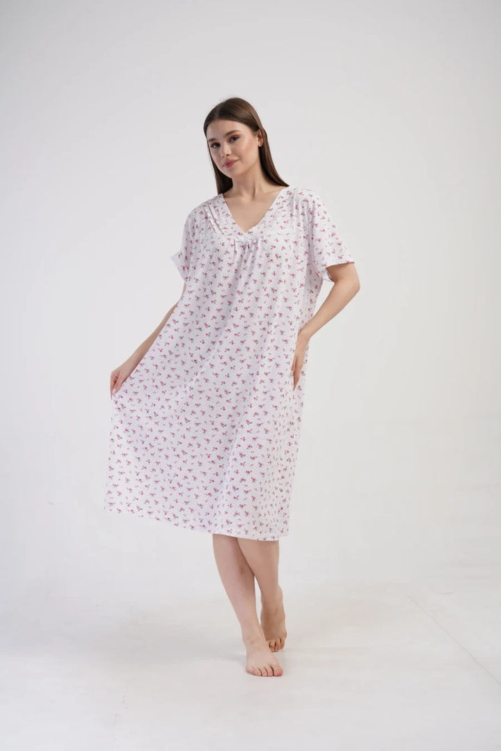 Koszula Nocna Vienetta Flowers Pink, Biały, r. 1XL - 4XL