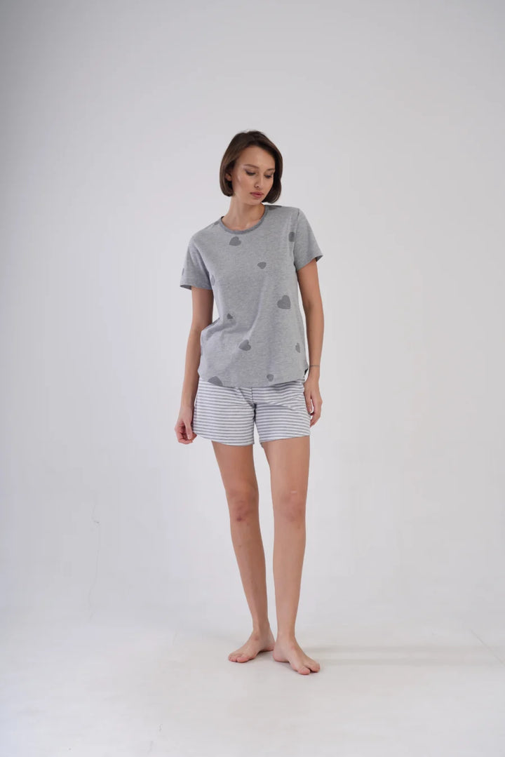 Piżama Damska Vienetta Gray Hearts, Szary, r. 1XL-4XL