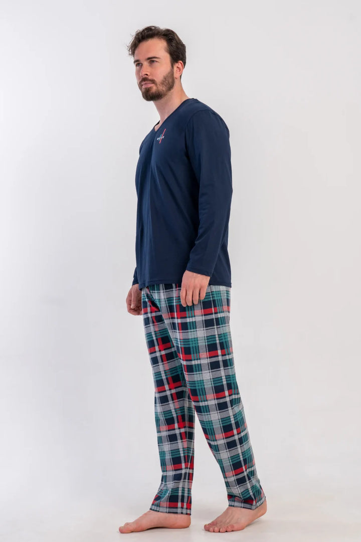 Piżama Męska Vienetta Plaid Comfort, Granatowy, r. 1XL-4XL