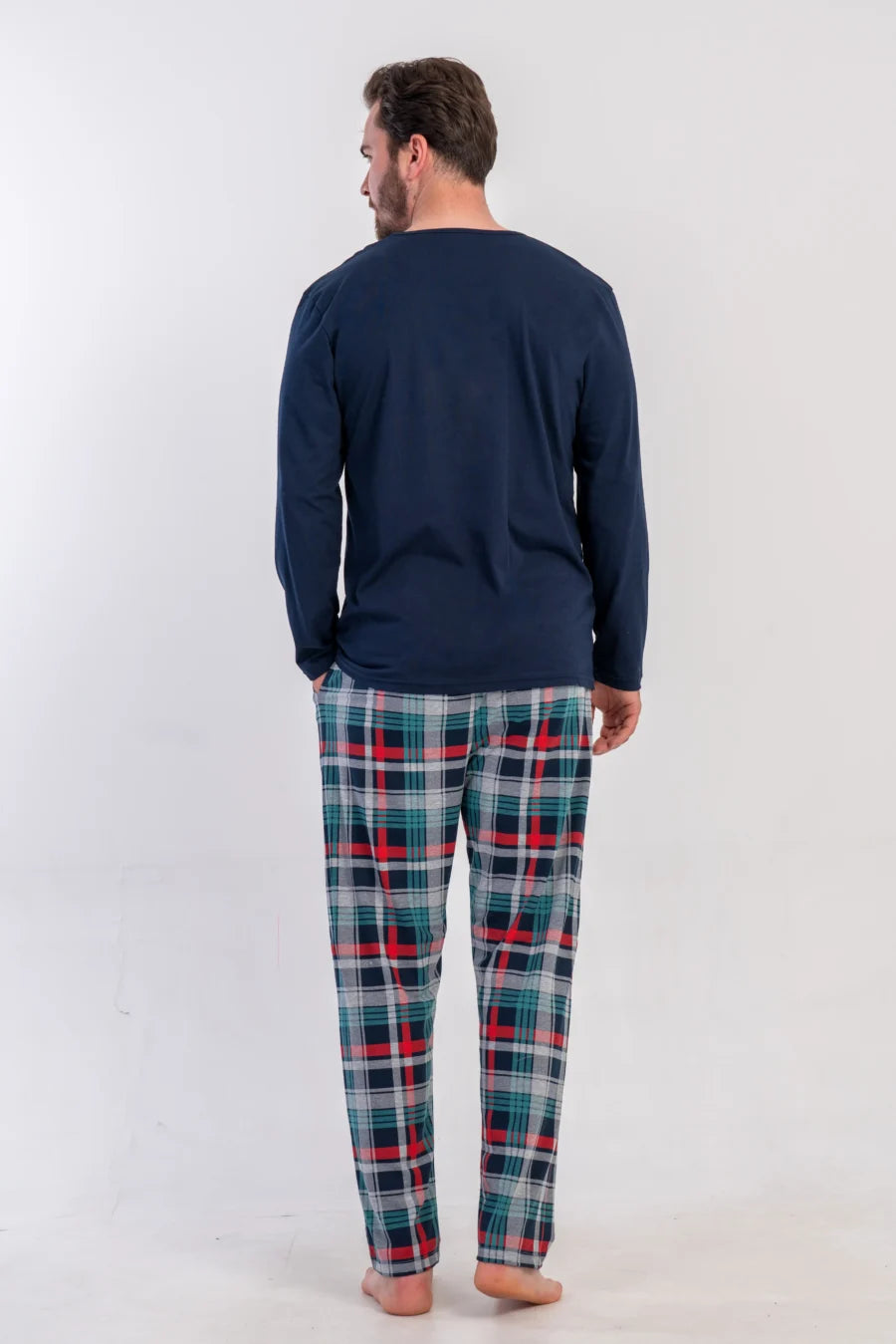 Piżama Męska Vienetta Plaid Comfort, Granatowy, r. 1XL-4XL