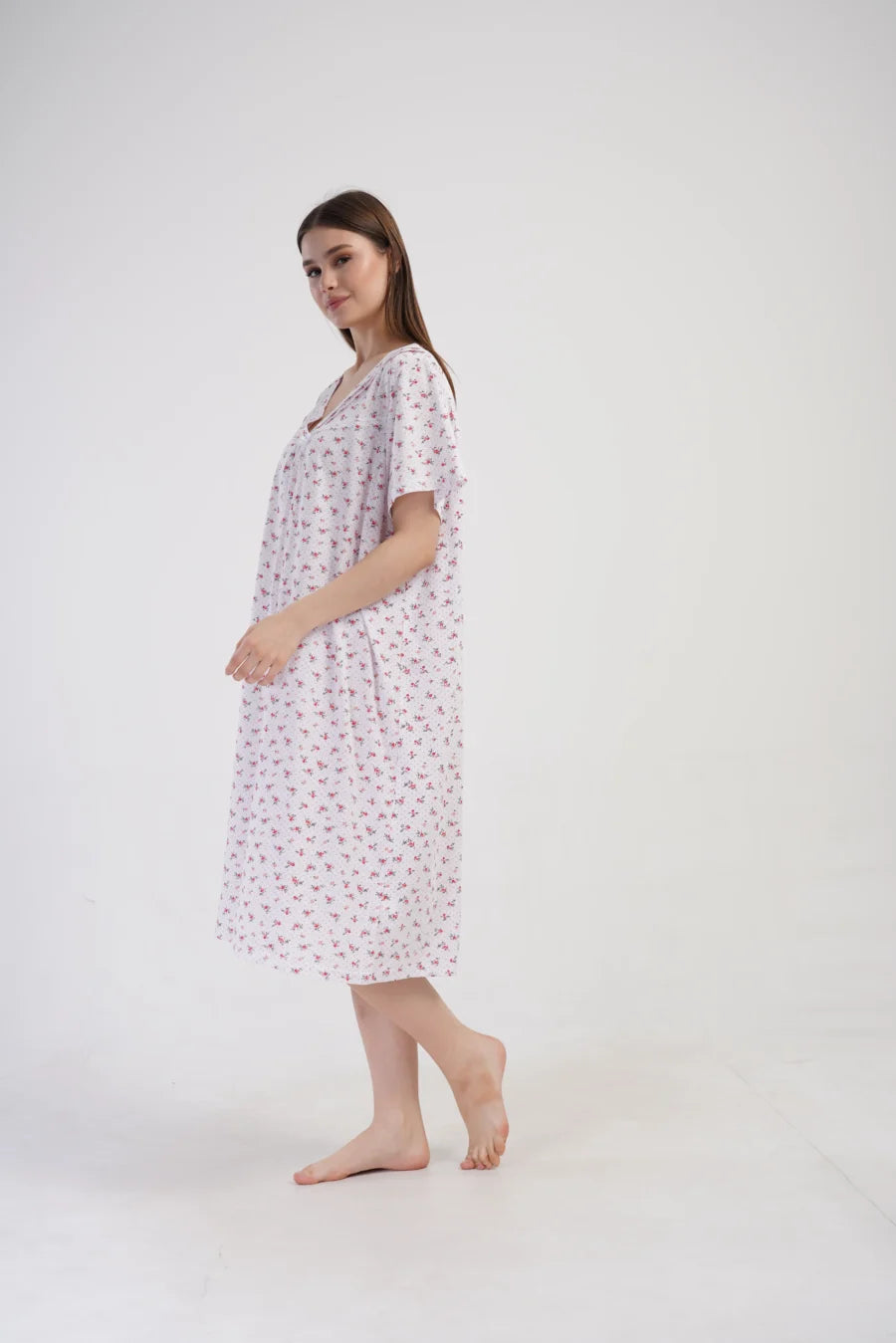 Koszula Nocna Vienetta Flowers Pink, Biały, r. 1XL - 4XL