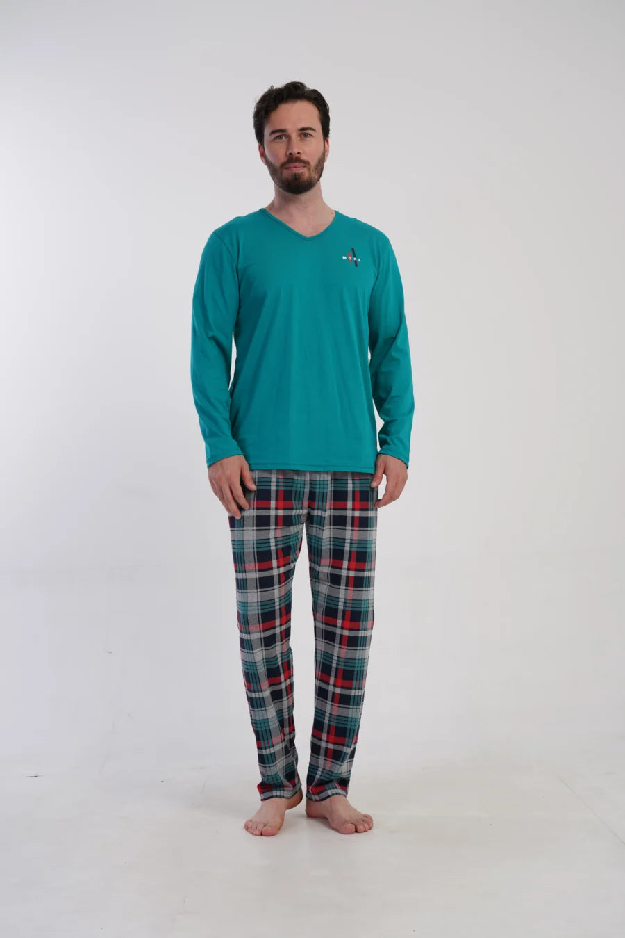 Piżama Męska Vienetta Plaid Comfort, Zielony, r. 1XL-4XL