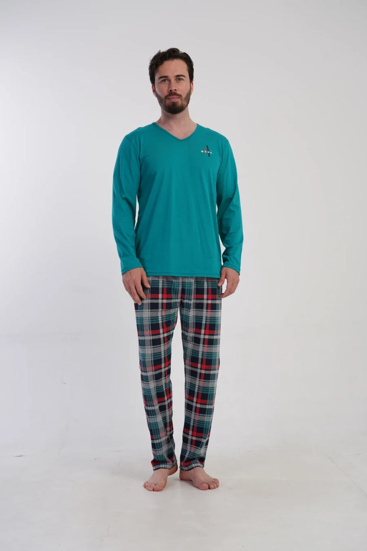 Piżama Męska Vienetta Plaid Comfort, Zielony, r. 1XL-4XL