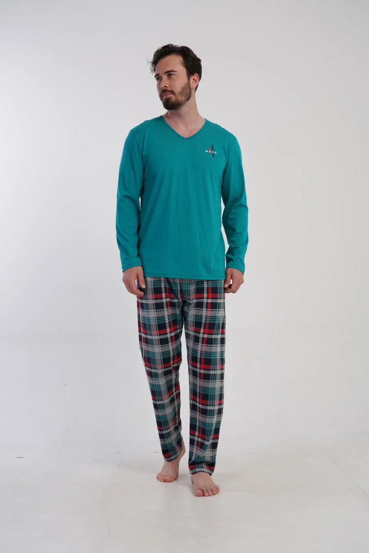 Piżama Męska Vienetta Plaid Comfort, Zielony, r. 1XL-4XL