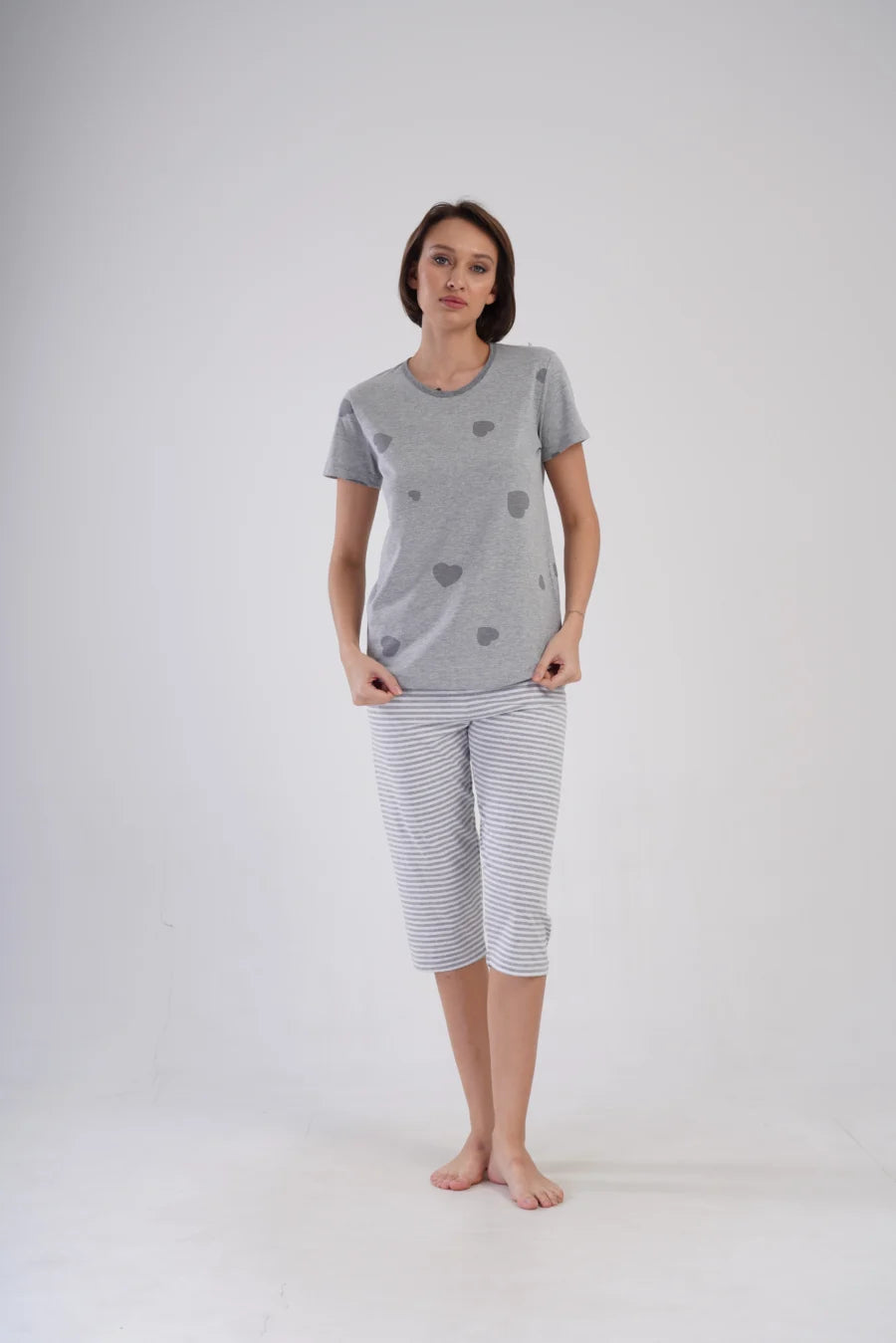Piżama Damska Vienetta Hearts, Szary, r. M-XXL