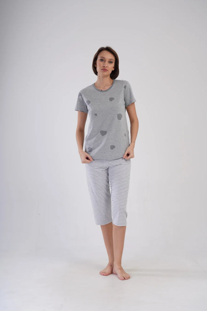 Piżama Damska Vienetta Hearts, Szary, r. M-XXL