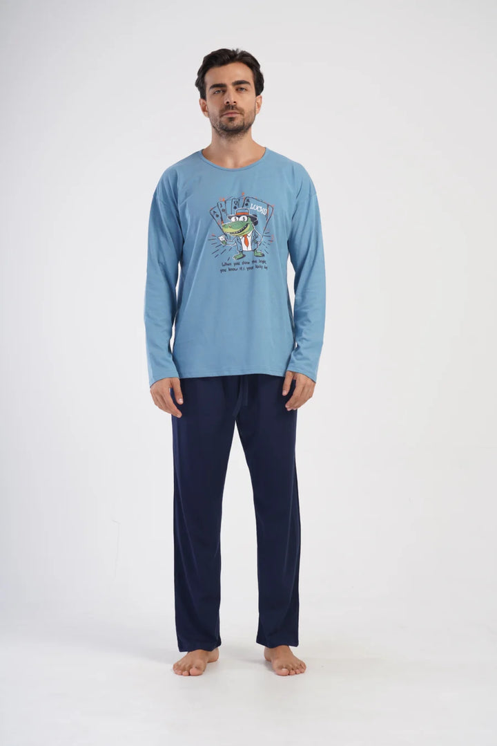 Piżama Męska Vienetta Lucky, Niebieski, r. 1XL-3XL