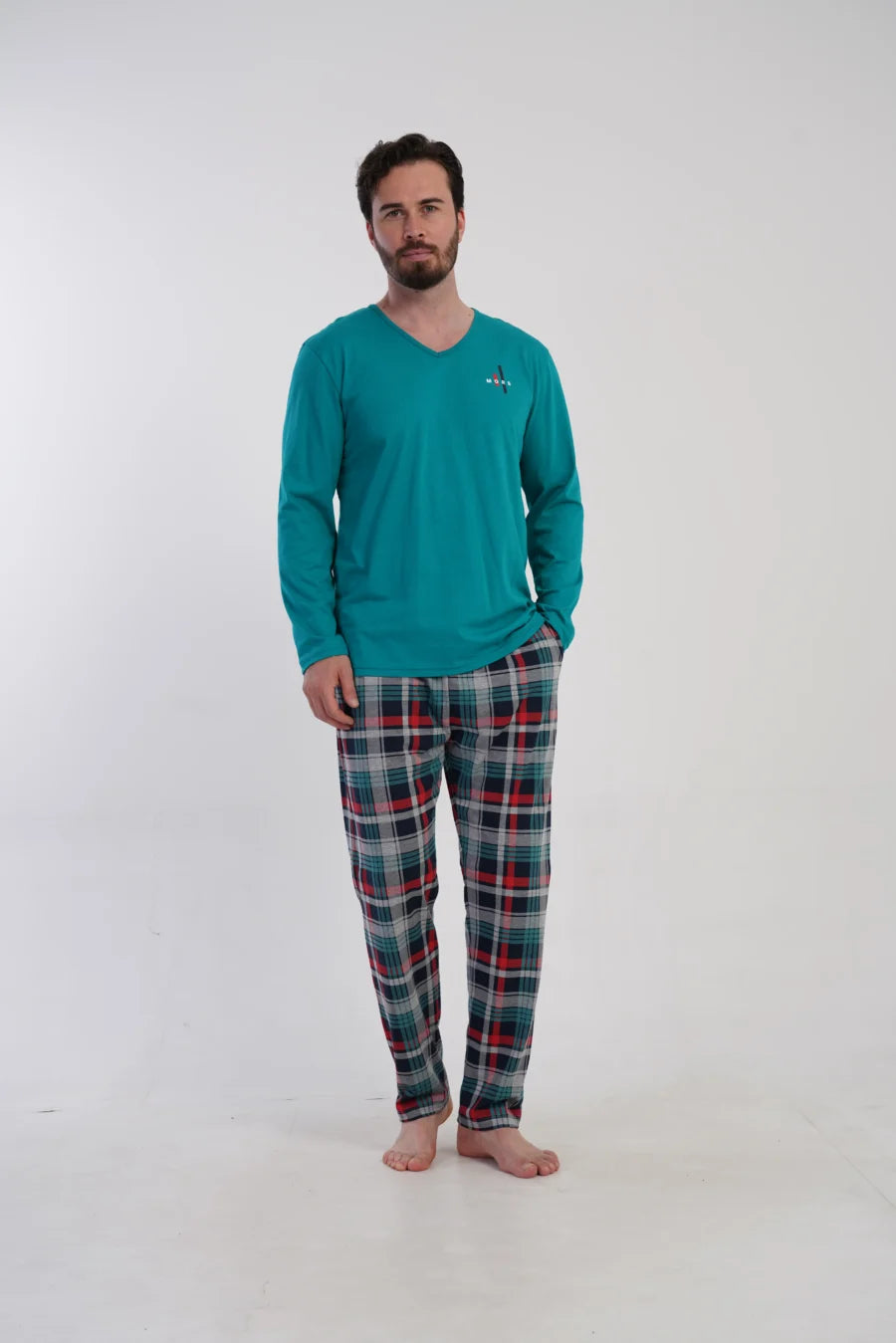 Piżama Męska Vienetta Plaid Comfort, Zielony, r. 1XL-4XL