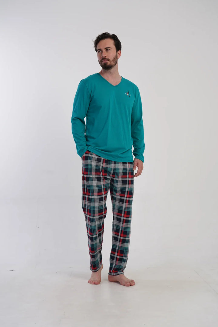 Piżama Męska Vienetta Plaid Comfort, Zielony, r. 1XL-4XL