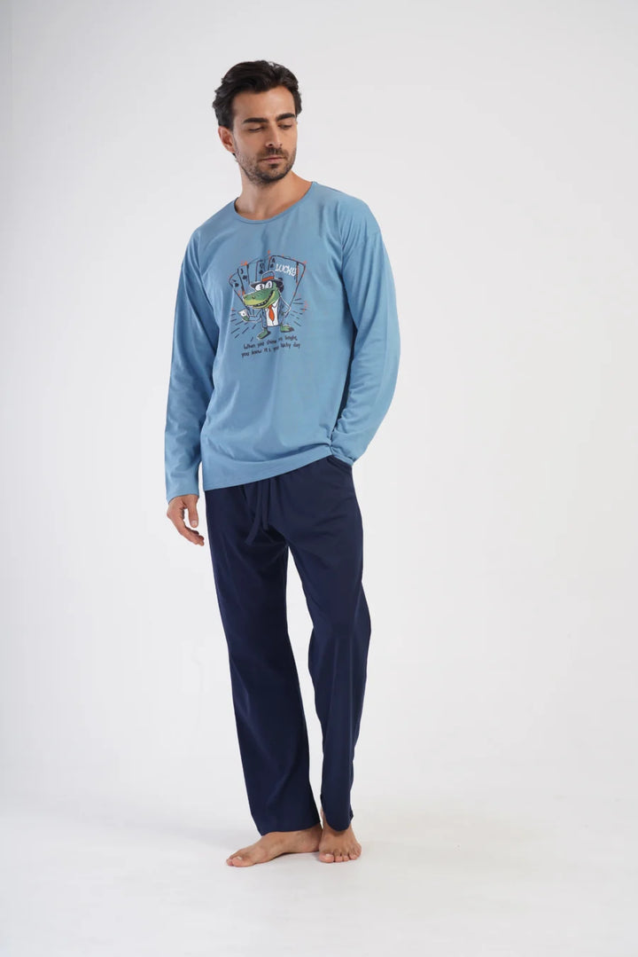 Piżama Męska Vienetta Lucky, Niebieski, r. 1XL-3XL