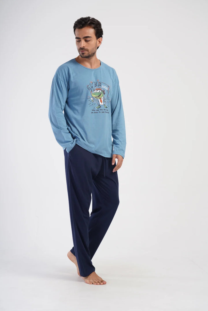 Piżama Męska Vienetta Lucky, Niebieski, r. 1XL-3XL