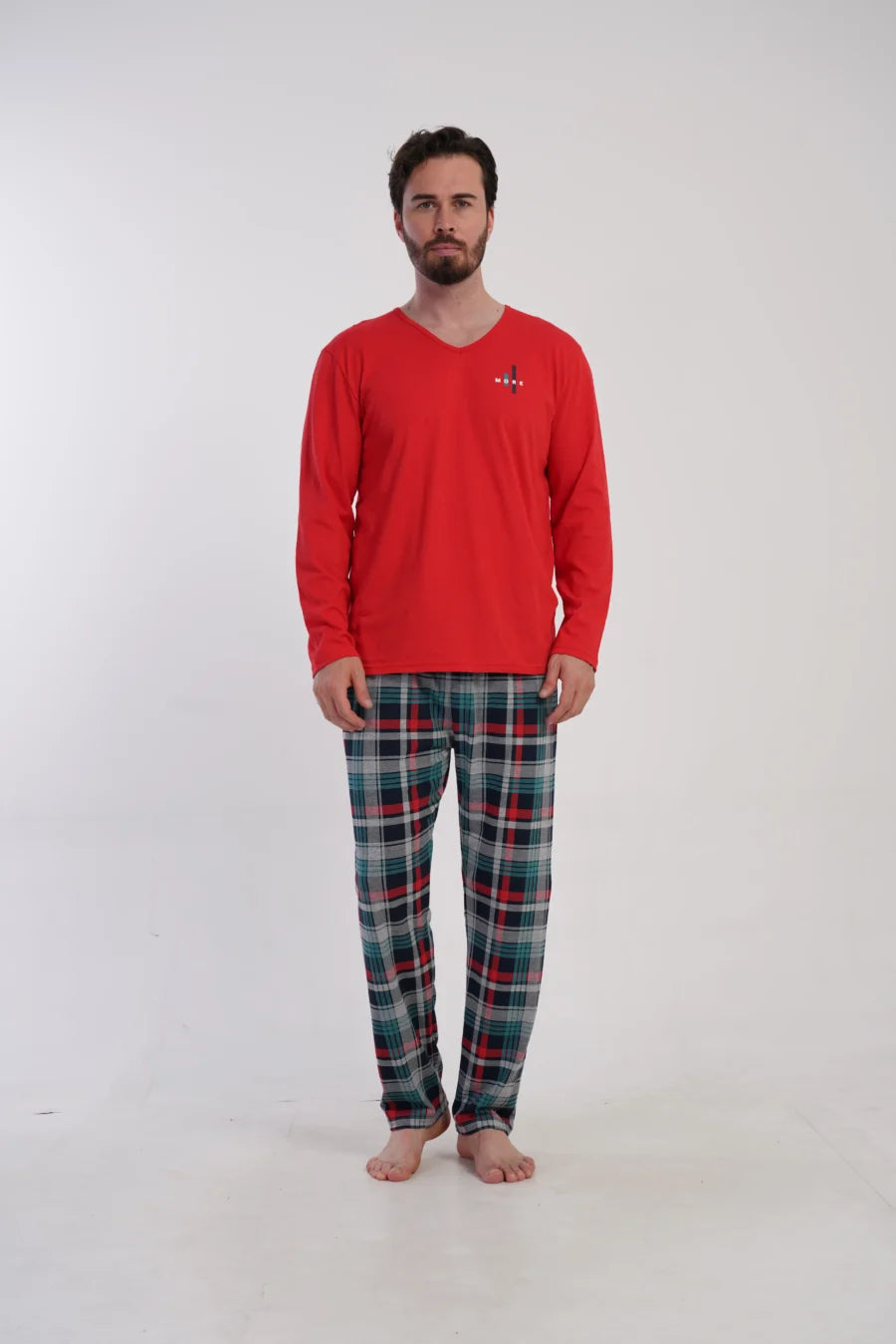 Piżama Męska Vienetta Plaid Comfort, Czerwony, r. 1XL-4XL