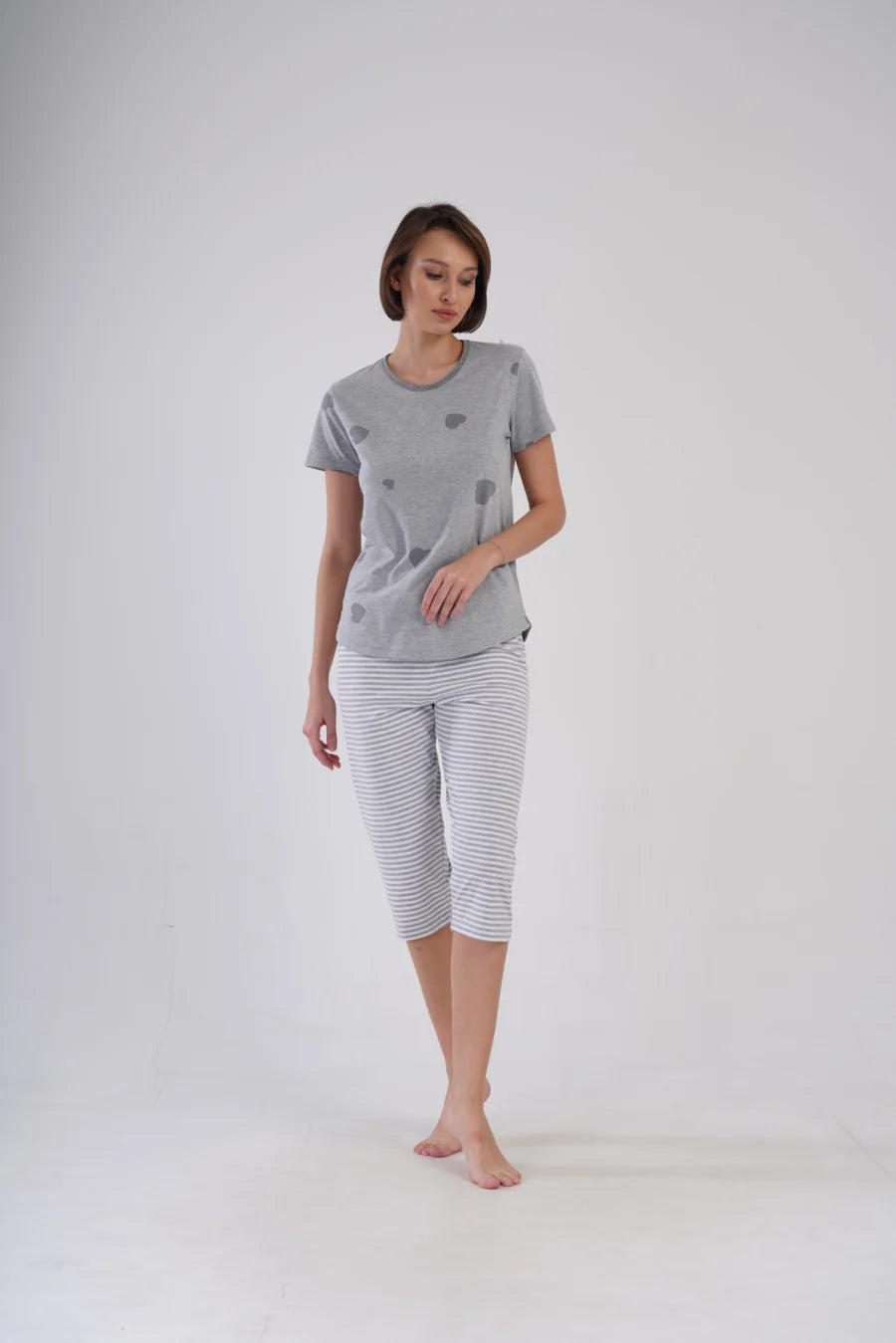 Piżama Damska Vienetta Hearts, Szary, r. M-XXL