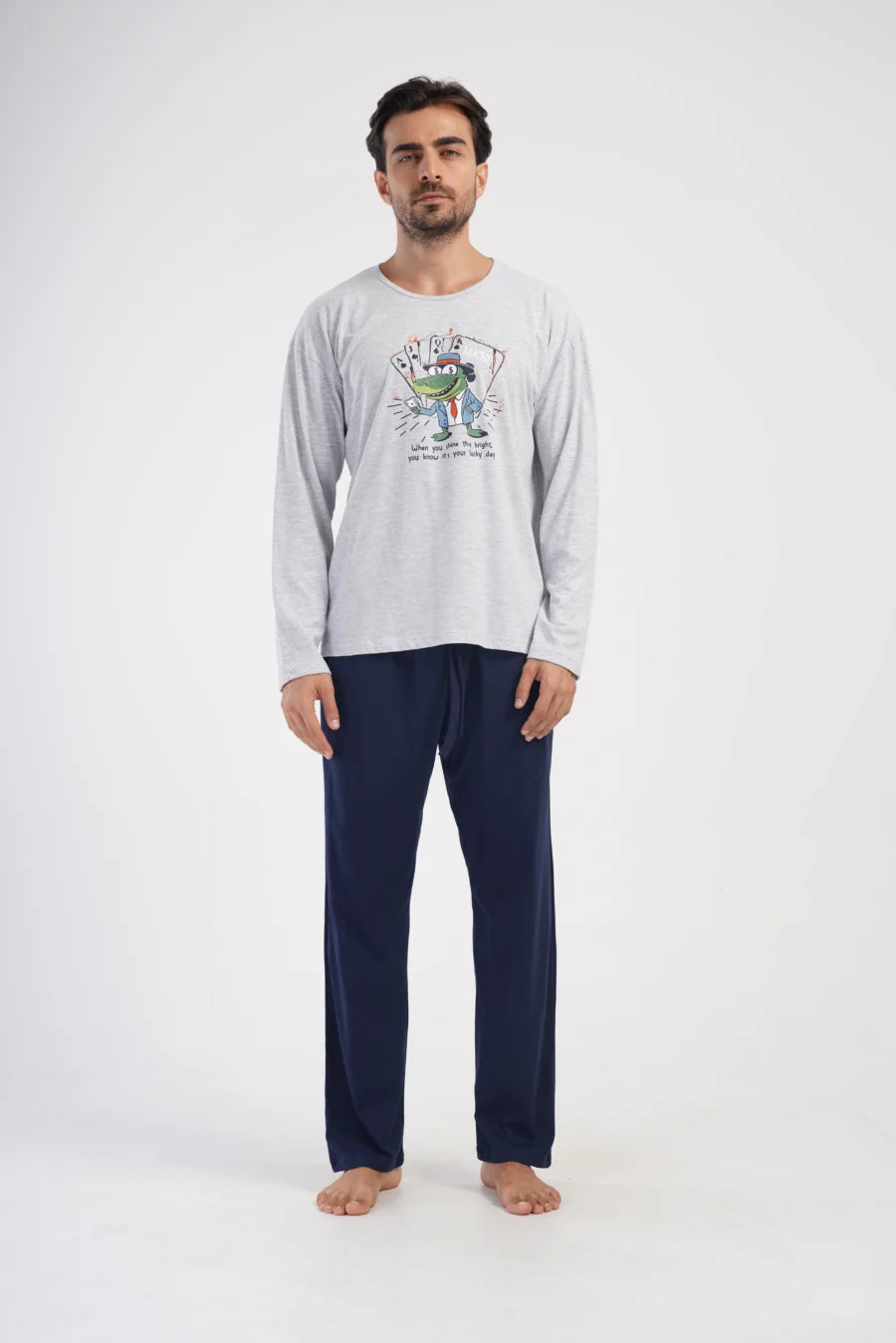 Piżama Męska Vienetta Lucky, Szary, r. 1XL-4XL