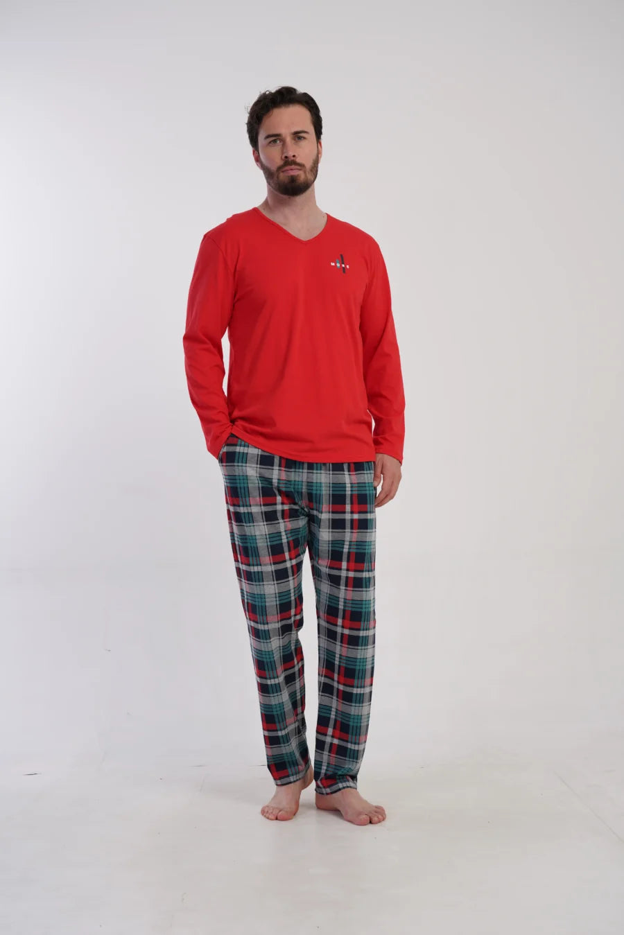 Piżama Męska Vienetta Plaid Comfort, Czerwony, r. 1XL-4XL