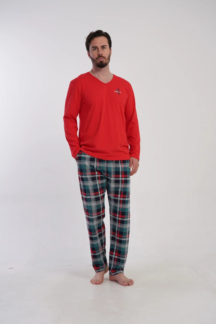Piżama Męska Vienetta Plaid Comfort, Czerwony, r. 1XL-4XL