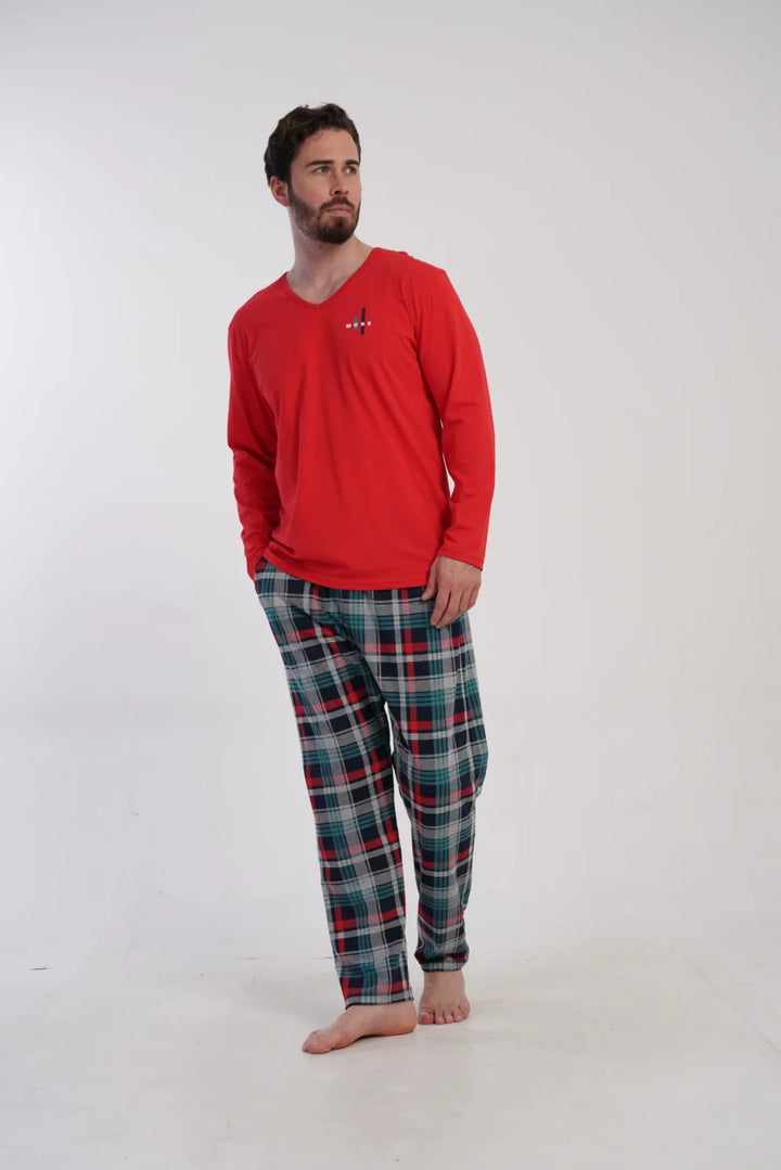 Piżama Męska Vienetta Plaid Comfort, Czerwony, r. 1XL-4XL