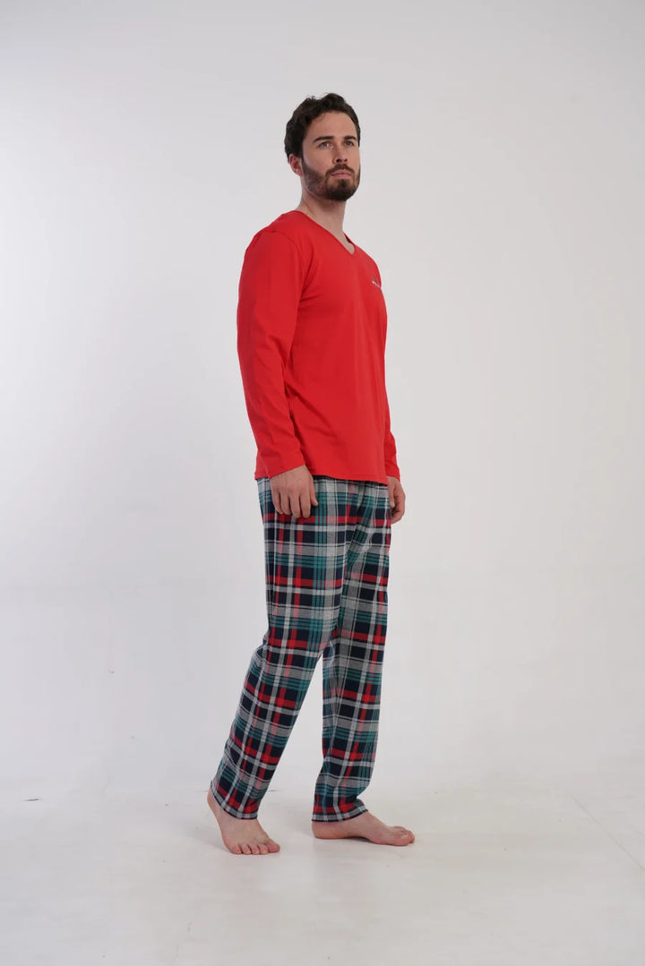 Piżama Męska Vienetta Plaid Comfort, Czerwony, r. 1XL-4XL