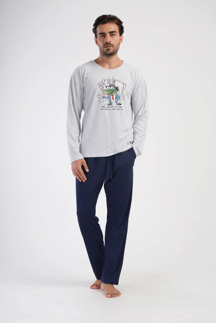 Piżama Męska Vienetta Lucky, Szary, r. 1XL-4XL