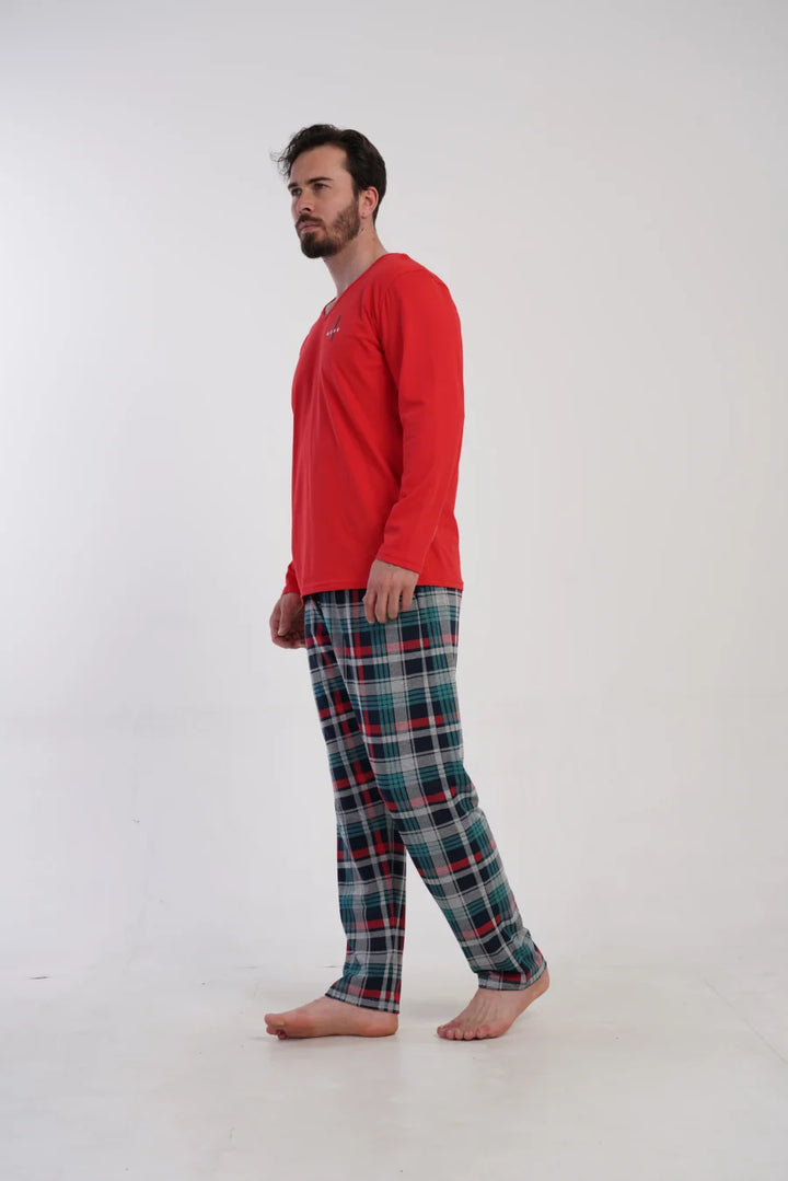Piżama Męska Vienetta Plaid Comfort, Czerwony, r. 1XL-4XL