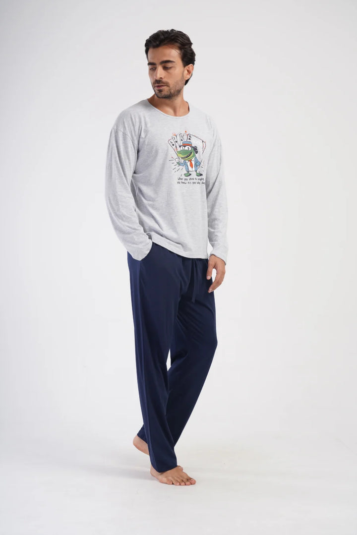 Piżama Męska Vienetta Lucky, Szary, r. 1XL-4XL